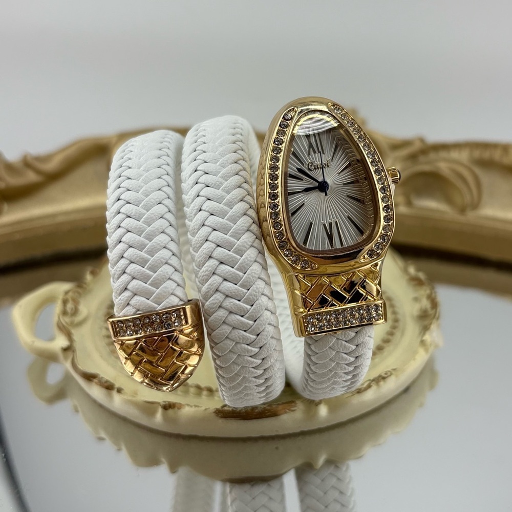 Serpenti Style Wrap Watch – White Faux Leather | Gold Tone | White Dial - Picture 10 of 13